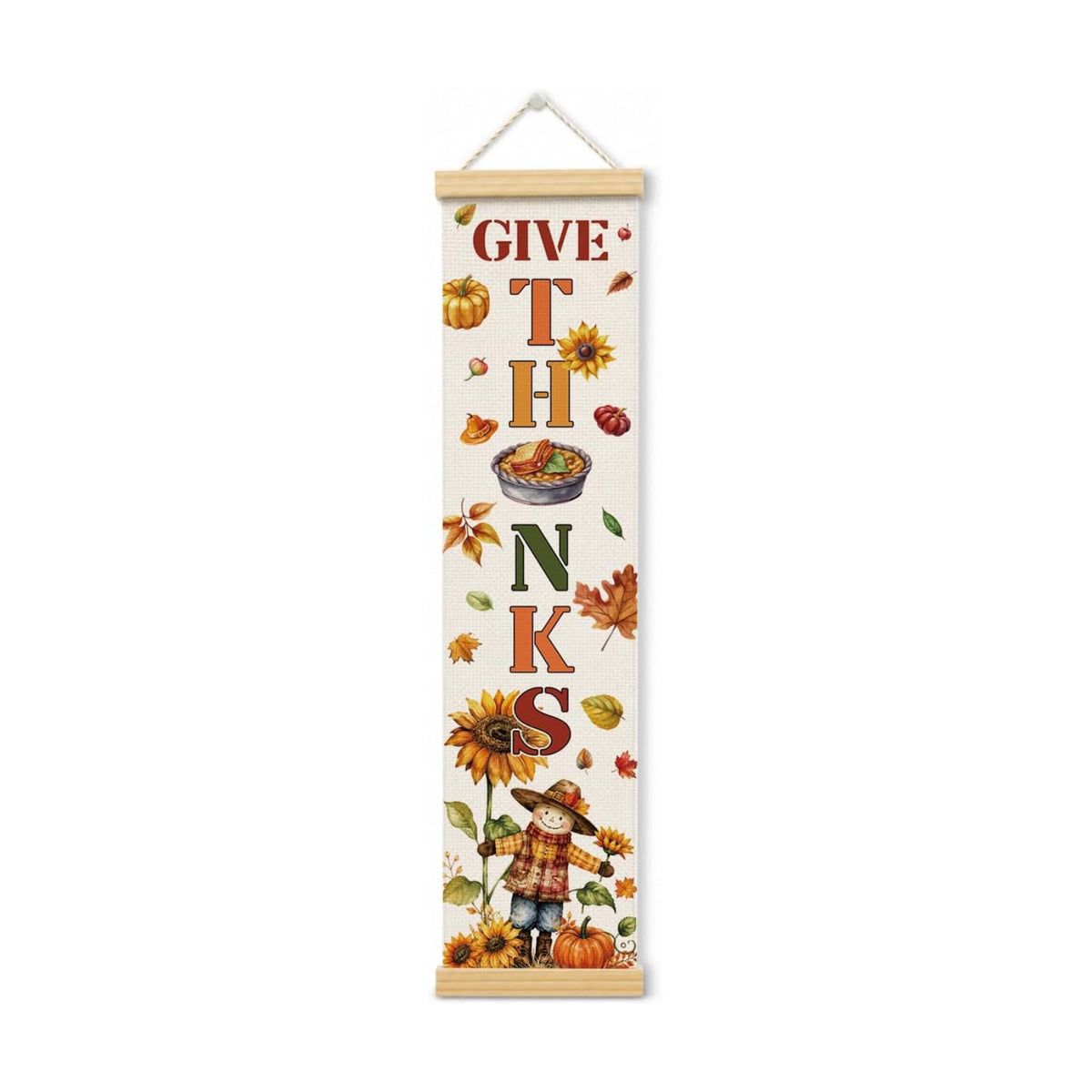 Fall Door Banner, Give Thanks Scarecrow Canvas Banner for Harvest Party