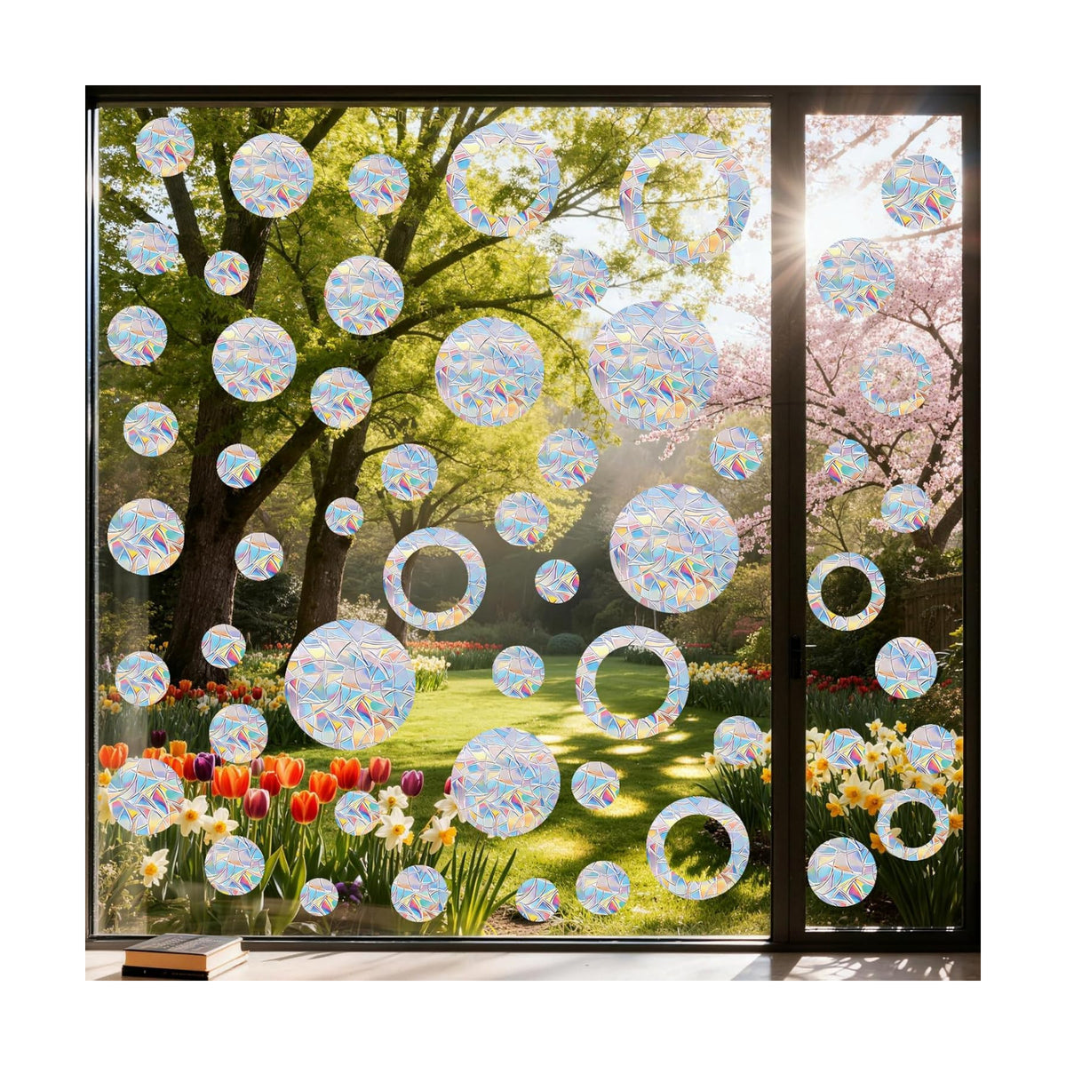 64 Pcs Window Decals to Prevent Bird Strikes - Anti-Collision Window Stickers for Birds, Rainbow Vinyl Suncatcher Stickers, Reusable Static Clings for Bird Window Deterrent, No Glue Needed