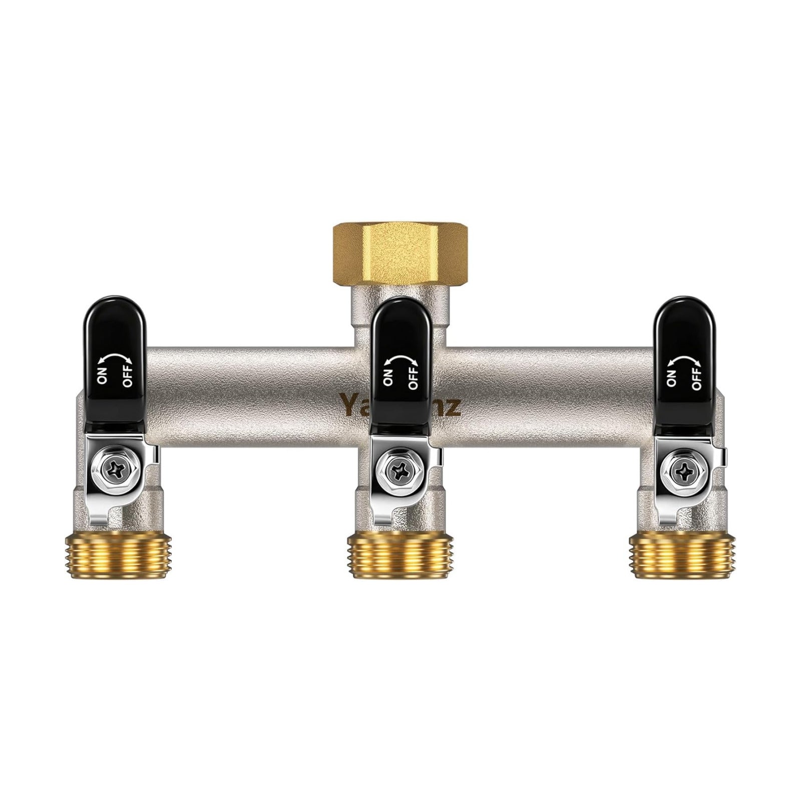 3 Way Garden Hose Splitter, 3/4" GHT Outdoor Faucet Splitter | Heavy-duty Solid Brass Body, Wide Spacing Fits Large