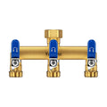 3 Way Garden Hose Splitter, 3/4" GHT Brass Hose Splitter | Wide Spacing Fits Large Timers, 90° Downward Outlets, 3/4"