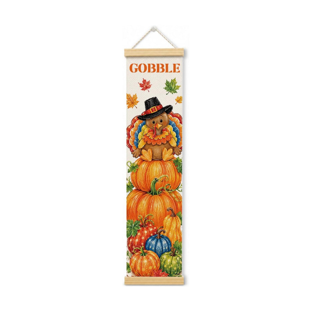 Fall Wall Hanging Decor, Gobble Turkey Canvas Banner for Harvest Party