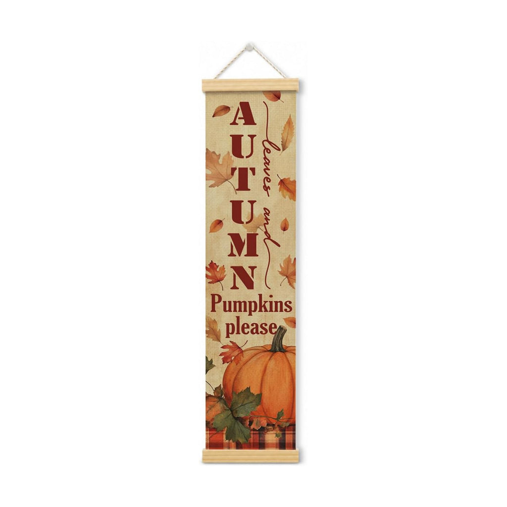 Fall Front Door Decor, Pumpkins Please Autumn Hanging Banner for Porch