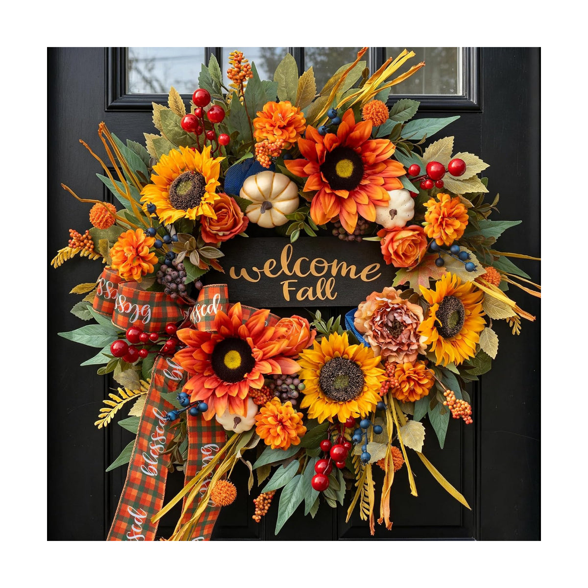 24 Inch Harvest Fall Wreaths for Front Door, Rustic Harvest Autumn Wreath