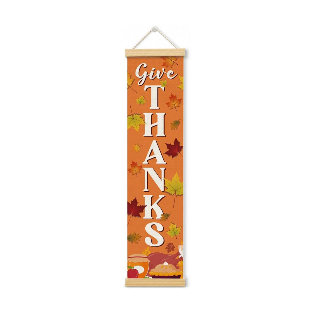Thanksgiving Door Banner, Give Thanks Canvas Wall Banner for Entryway