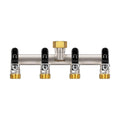 4 Way Garden Hose Splitter, 3/4" GHT Outdoor Faucet Splitter | Heavy-duty Solid Brass Body, Wide Spacing Fits Large