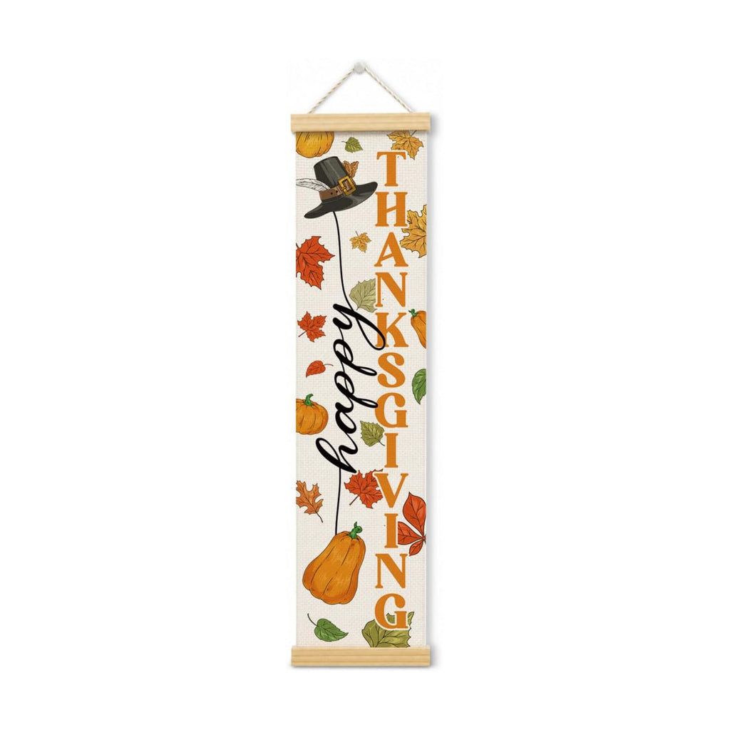 Fall Porch Decor Banner, Thanksgiving Pumpkin Canvas Banner for Entryway