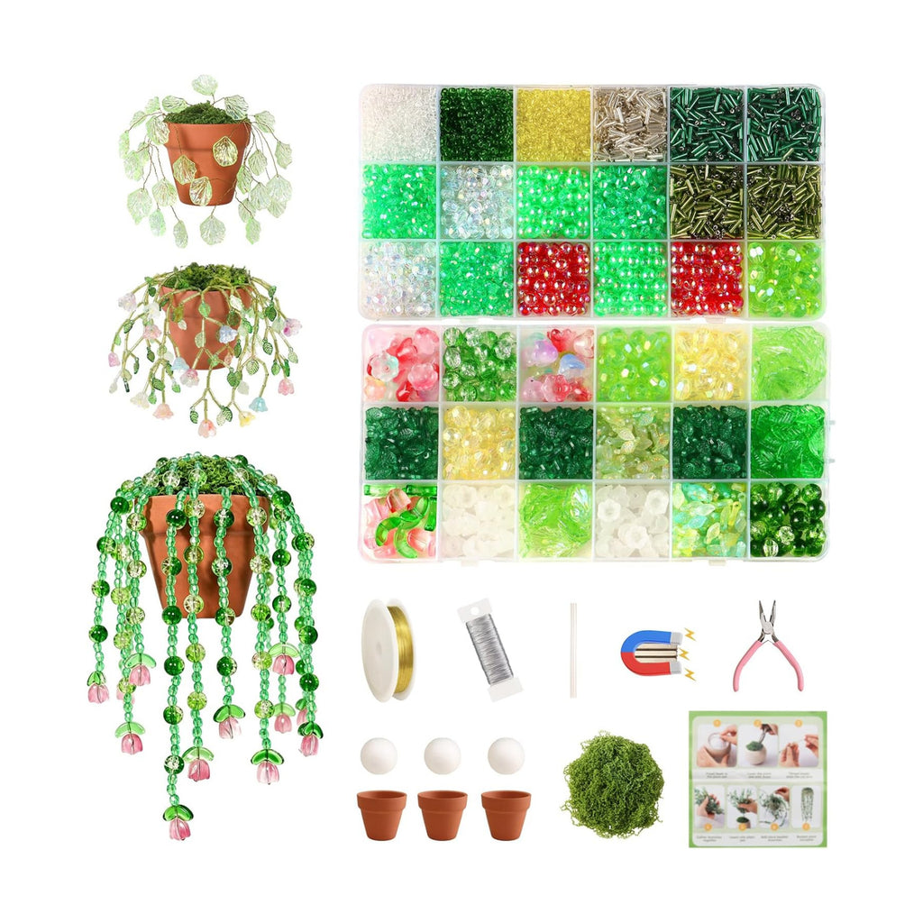Weldomcor 6385 Pcs Beaded Plant Kit with Magnets for Fridge, Forever Green Glass Beaded Plants Leaf Flower Sun Catcher
