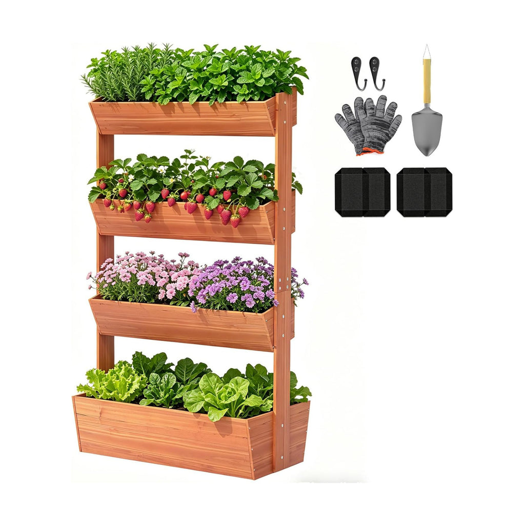 Suteck Raised Garden Bed, 4 Tier Vertical Wooden Planter Box | Freestanding Outdoor Planters for Vegetables, Flowers &