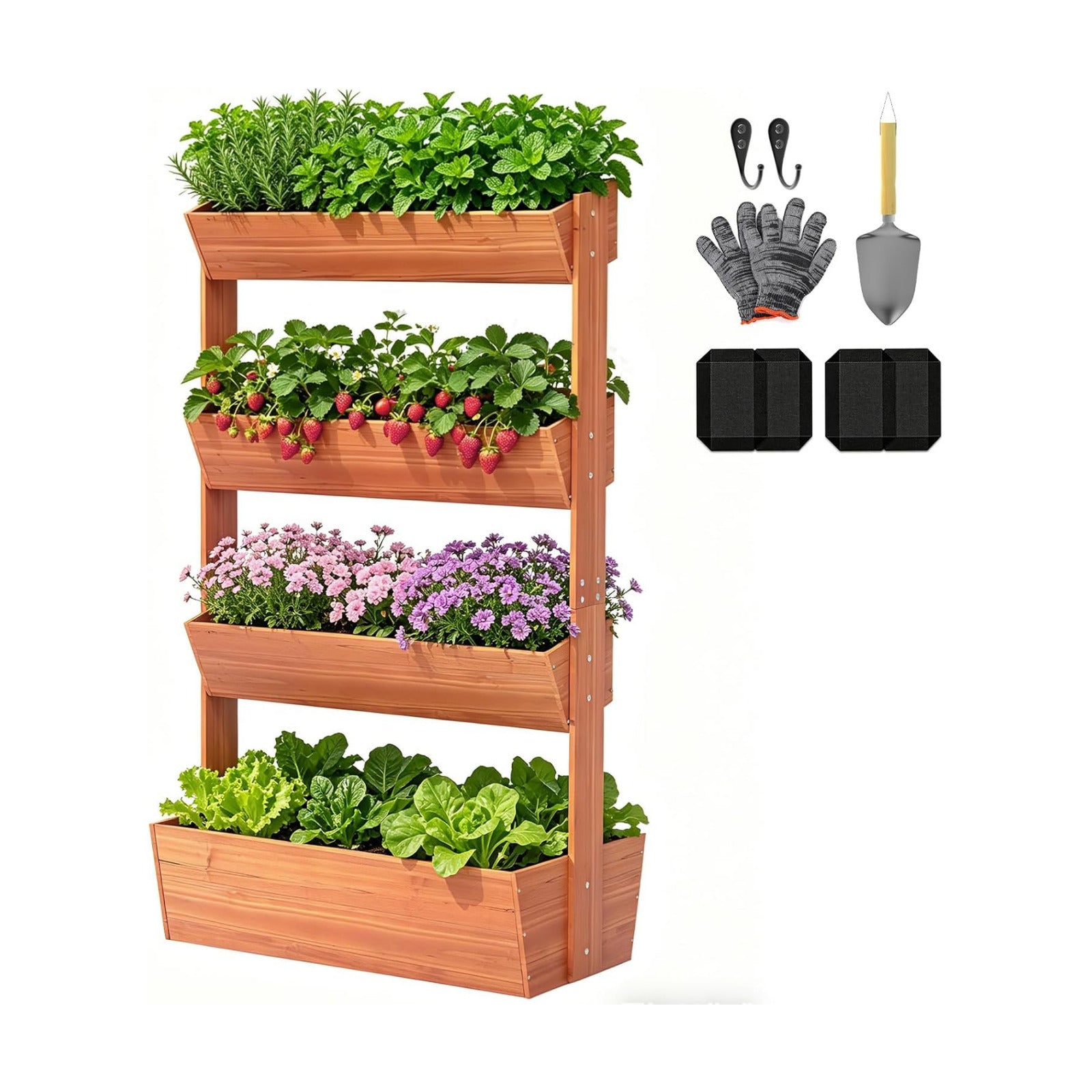 Suteck Raised Garden Bed, 4 Tier Vertical Wooden Planter Box | Freestanding Outdoor Planters for Vegetables, Flowers &