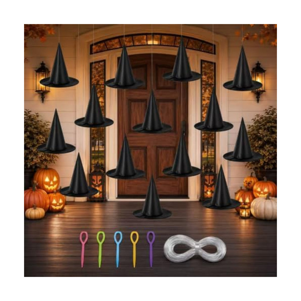 13PC Hanging Witch Hats, Indoor Outdoor Porch Halloween Decor