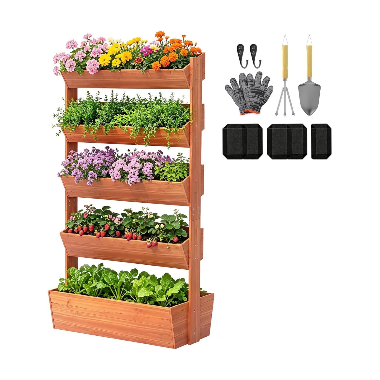 Suteck Raised Garden Bed, 5 Tier Vertical Wooden Planter Box | Freestanding Raised Planter for Outdoor Vegetables