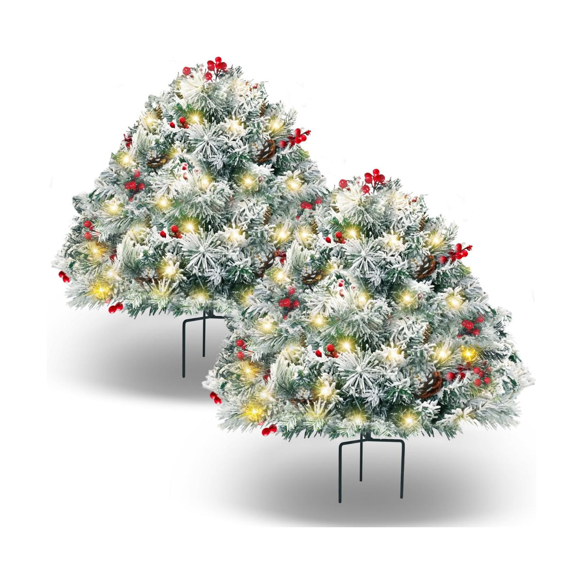 2 Pack Snowy Lighted Christmas Urn Filler, Outdoor Porch Decor