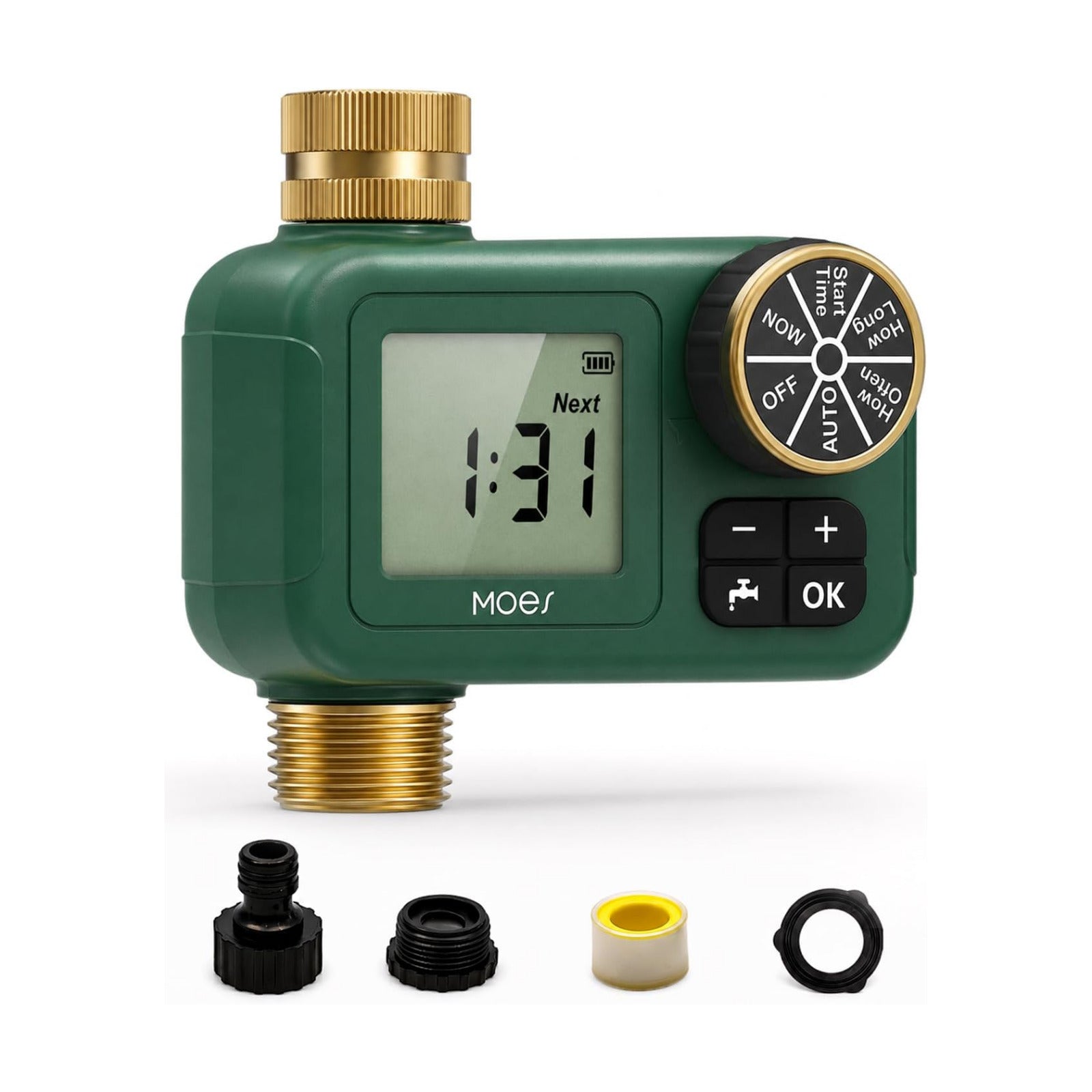 MOES 1-Zone Water Timer for Garden Lawn Hose, Brass 3/4 Inlet & Outlets | Independent Single-Outlet Sprinkler Timer