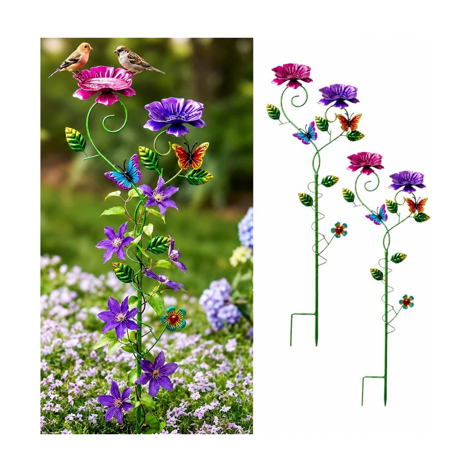 Flower Garden Stakes for Outdoor Yard Patio Lawn Decor | Hand-Painted Uv-Resistant Metal, Butterfly Accents, Spiral