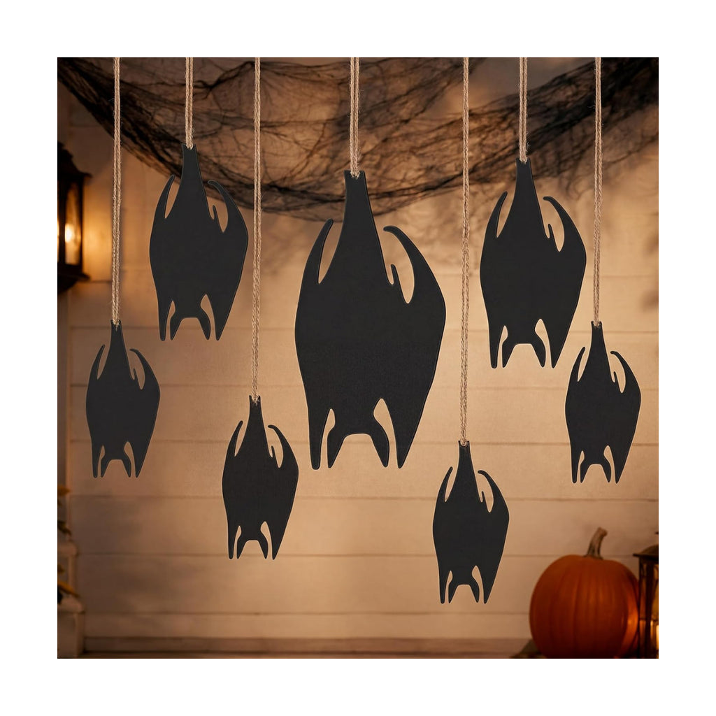 Shimeyao 7 Pcs Halloween Outdoor Decoration Hanging Metal Bats