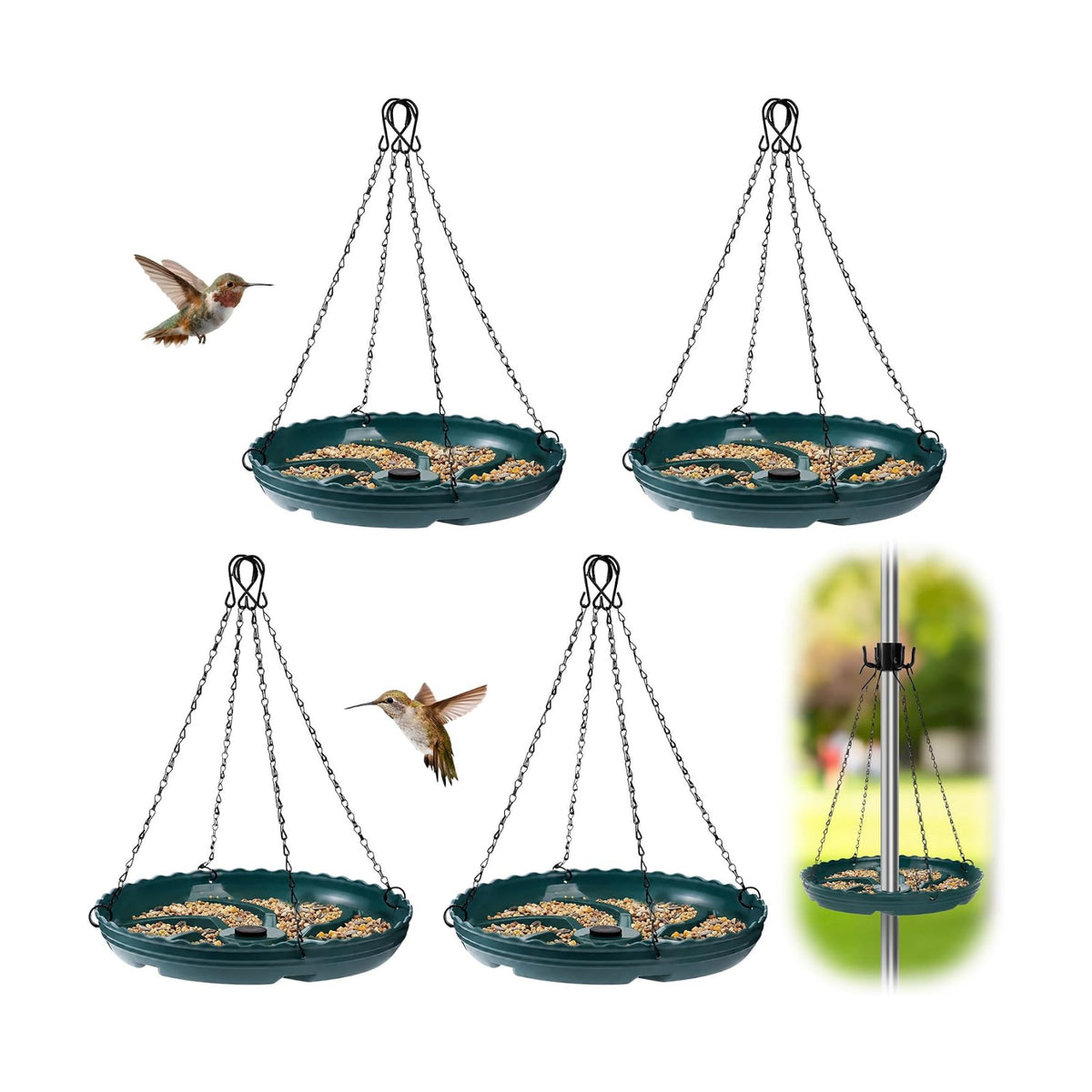 Aurelema Hanging Bird Seed Catcher Tray (Green,4 Sets)