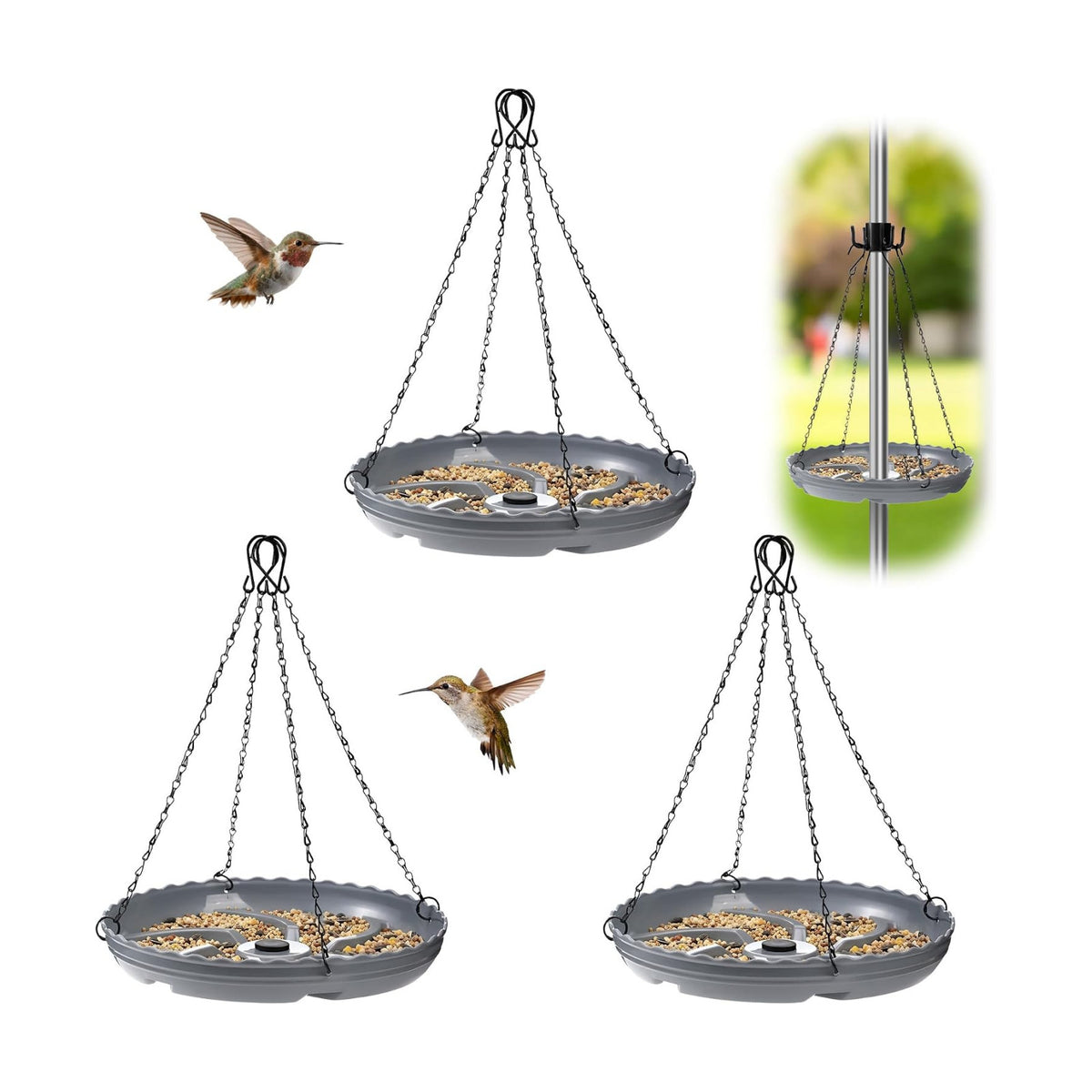 Aurelema Hanging Bird Seed Catcher Tray (Gray,3 Sets)