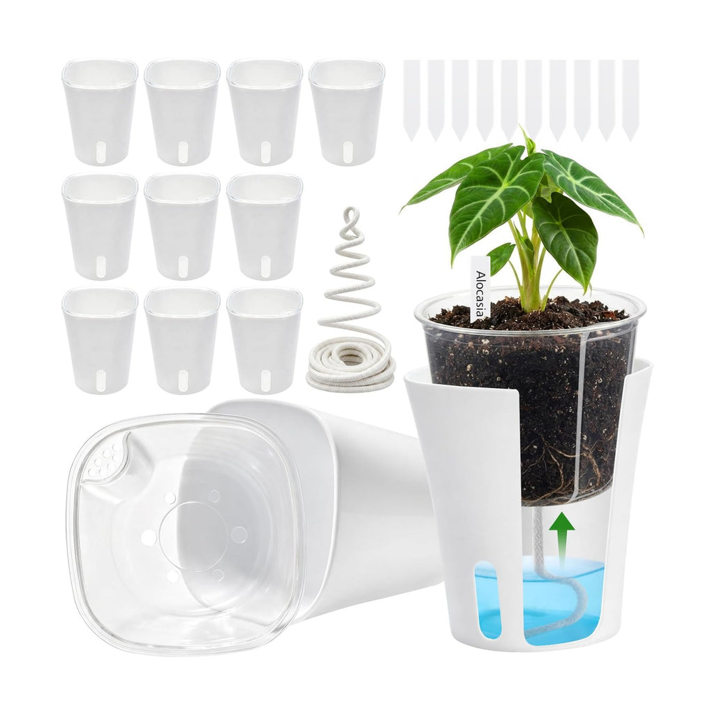 4 Inch Self Watering Pots for Indoor Plants, 10 Pack Clear Nursery Pots with Drainage & Water Level Indicator, Plant