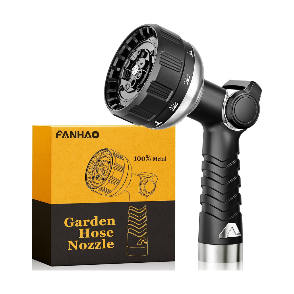 FANHAO Thumb Control Garden Hose Nozzle Heavy Duty Metal, 10 Spray Patterns | Rustproof Leak Proof, Comfortable