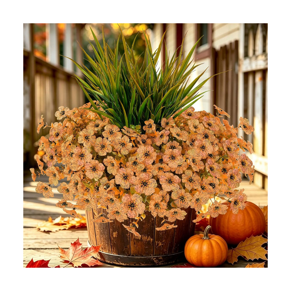 15 PCS Artificial Fall Flowers for Outdoors, Five-Petaled Faux Silk Mums