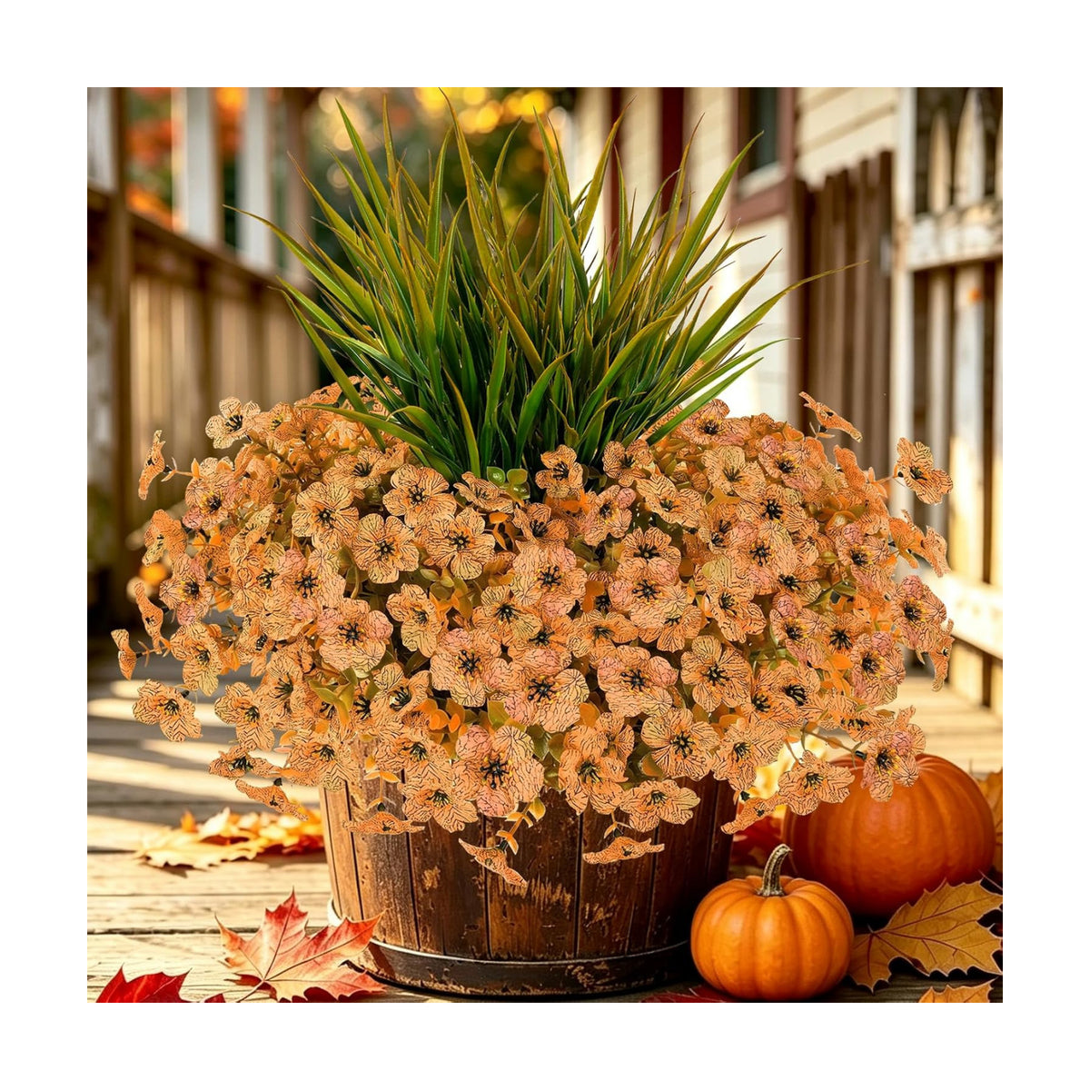 15 PCS Artificial Fall Flowers for Outdoors, Five-Petaled Faux Silk Mums