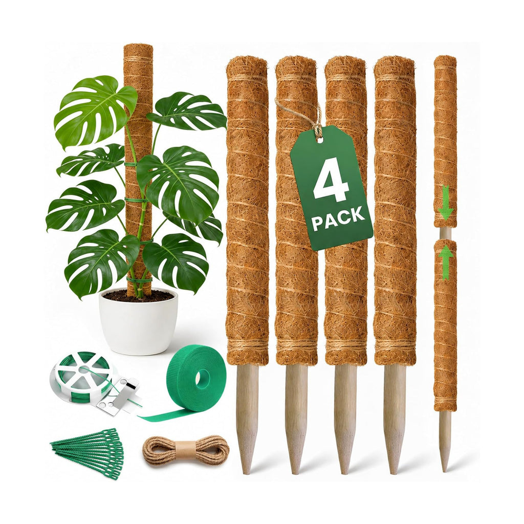 4 Pack 22" Moss Pole Monstera Plant Support - Stackable up to 70" - Plant Stakes for Indoor Climbing Plants Potted