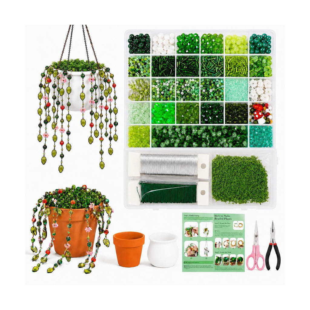 Scvotier Beaded Plant Kits with Wire and Beads (Complete Kit with Pots & Foam)