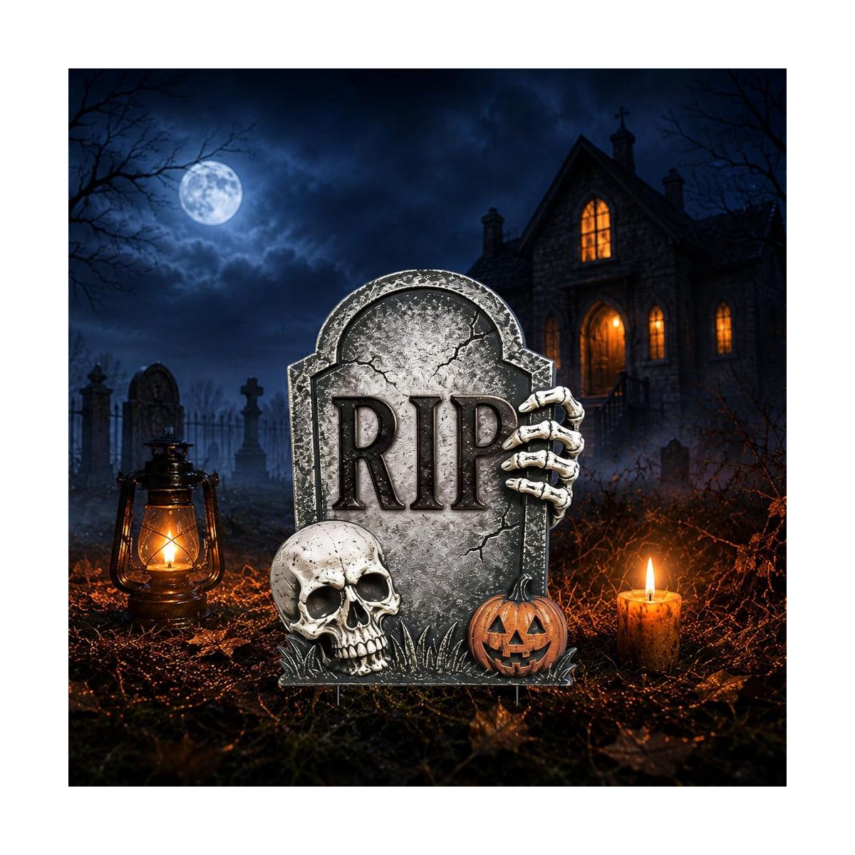Halloween Tombstones Outdoor Decorations, Metal RIP Graveyard Yard Stake