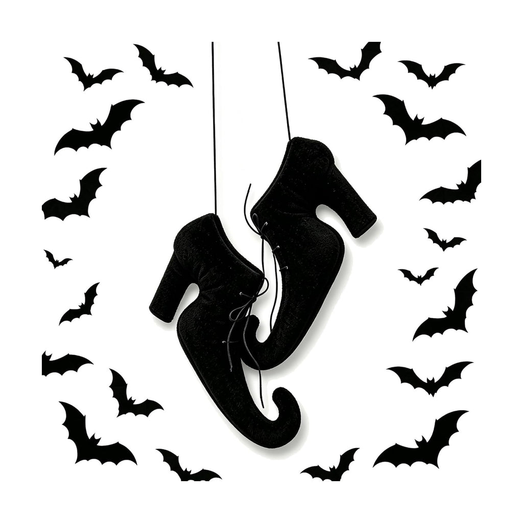Halloween Witch Shoes Hanging Ornament 3D Witch Boot Decor with 24Pcs Bats