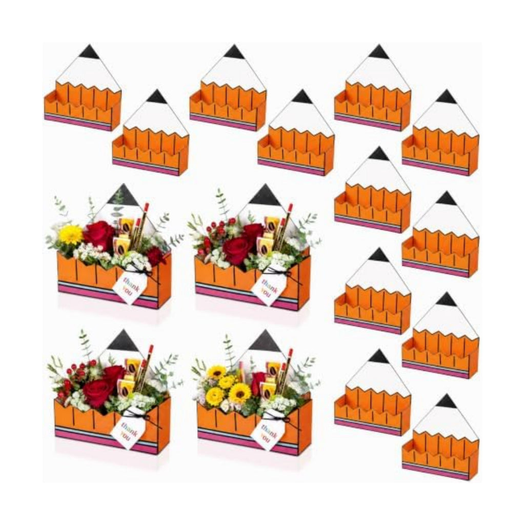 Gueevin 12 Pcs Large Back to School Basket Pencil Shaped Flowers Basket