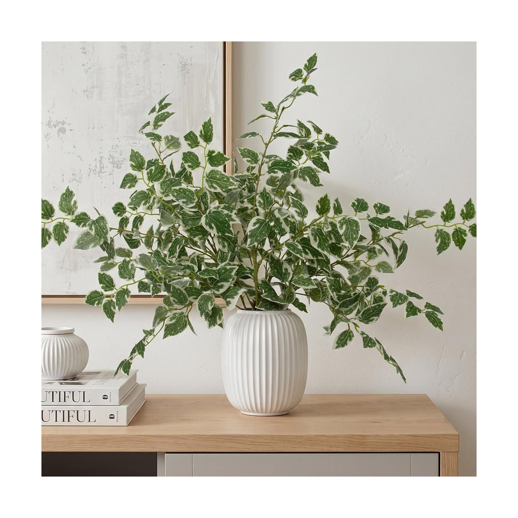 Daynight 12 Pcs Artificial Eucalyptus Leaves Stems, 35″ Long Stem Silk Plum Foliage Branches, Flexible Silk Faux Greenery for Farmhouse, Home, Kitchen and Table Centerpiece DIY Decor (12, Light Green)