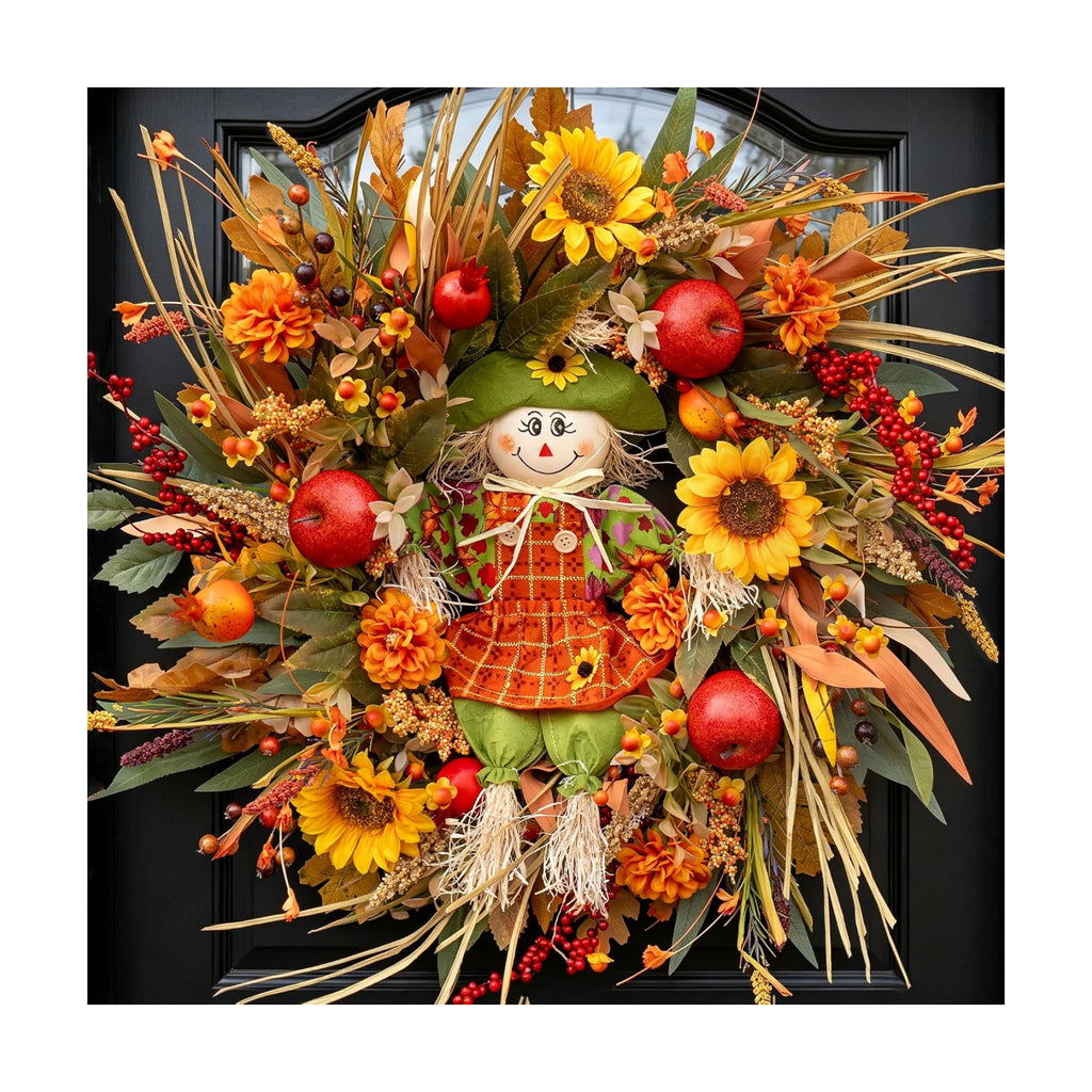 Fall Wreath for Front Door, 24 Inch Autumn Wreath for Front Door