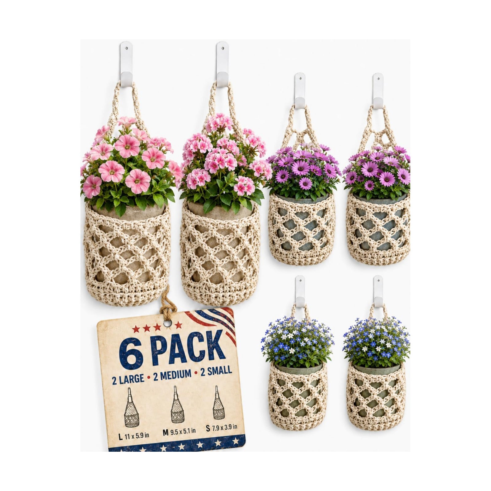 Plant Hanger Indoor, Hanging Planters for Indoor Plants 6 Pack Cotton Woven Wall Basket Set, 3 Size Macrame Plant