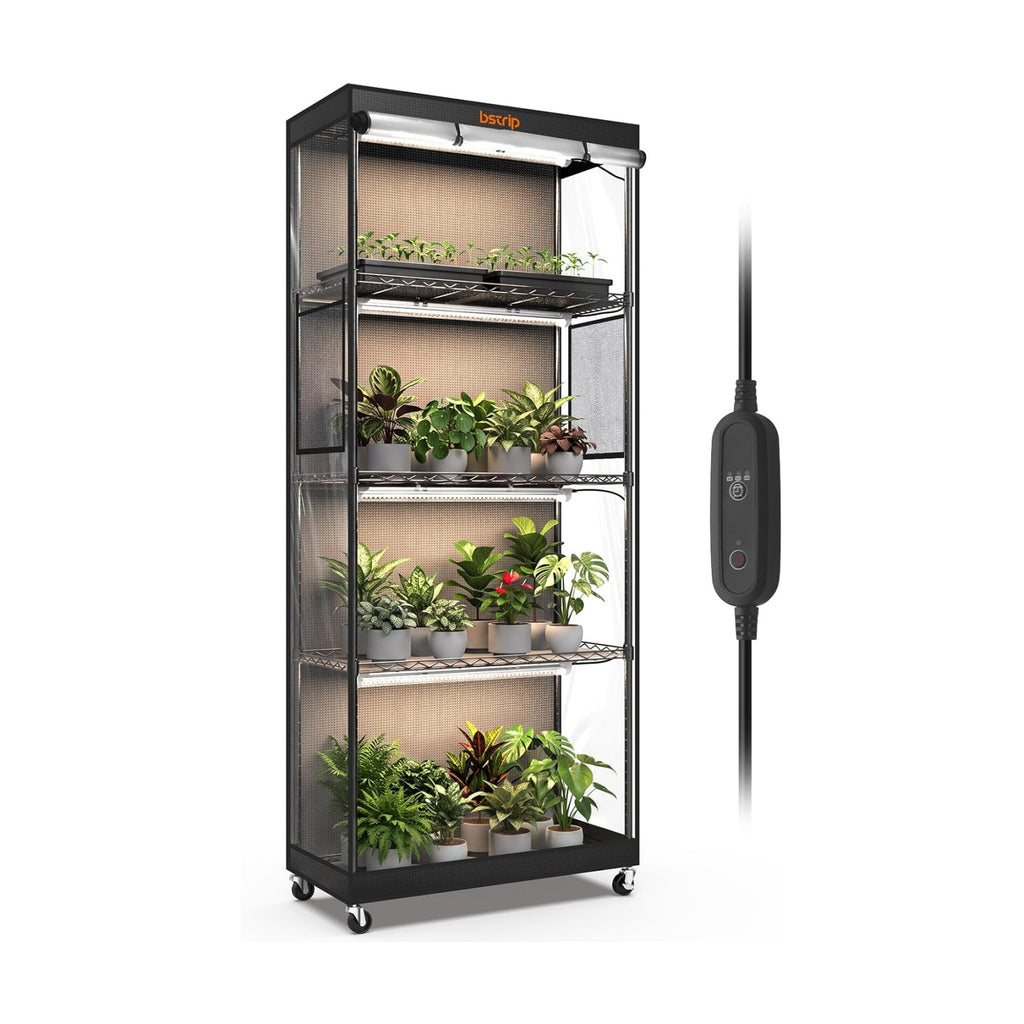 Bstrip 4-Tier Indoor Greenhouse with Grow Light, 29.5x13.8x70.9in