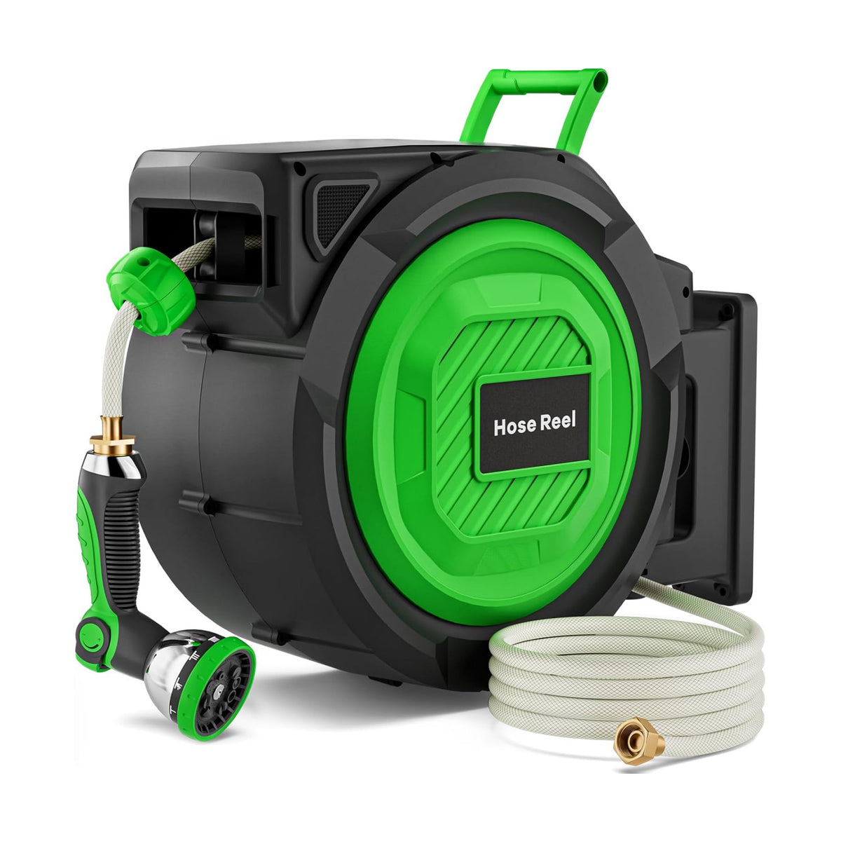 Retractable Garden Hose Reel, 1/2 in x 150 ft Heavy Duty Wall-Mounted Hose Reel with 180° Swivel Bracket, 10-Pattern