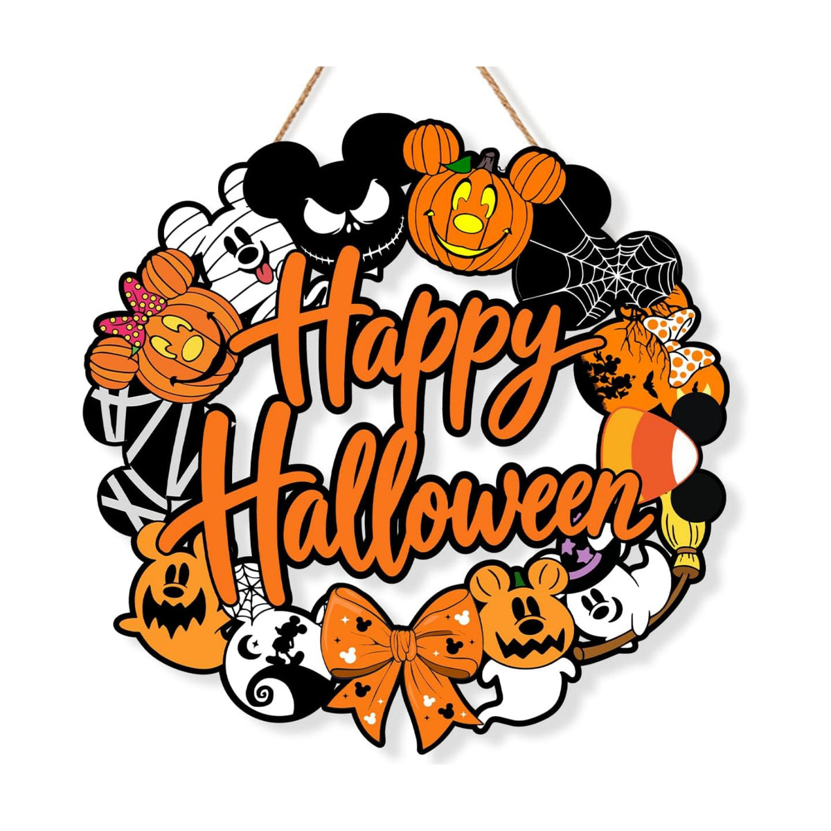 Halloween Mouse Wreath Door Decorations Pumpkin Ghost Wooden Hanging Sign