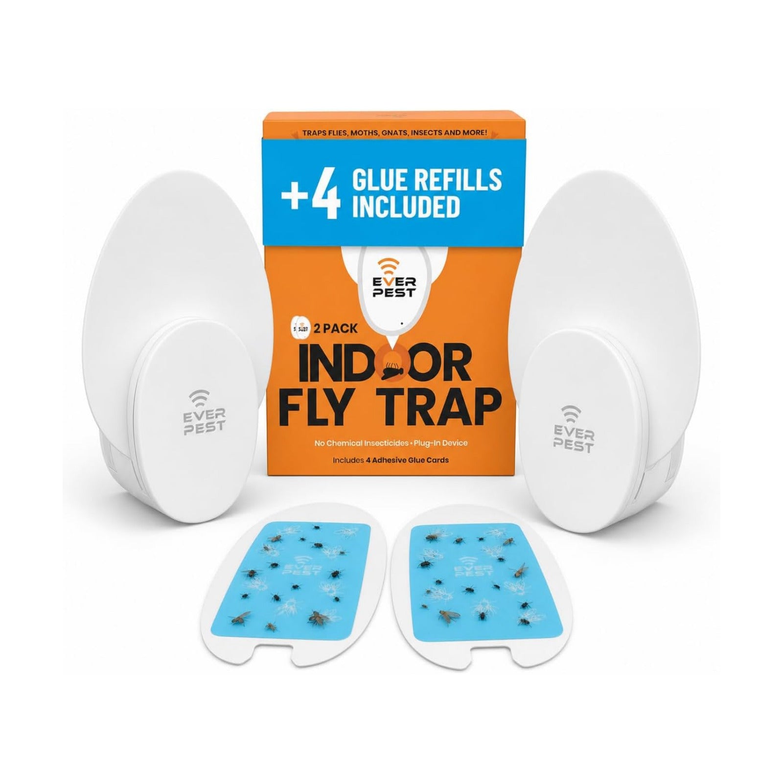 Indoor Electric Fly Trap (2-Pack) – Plug-in Insect Catcher with 4 Glue Cards for Fruit Flies, Gnats, Moths & Mosquitoes