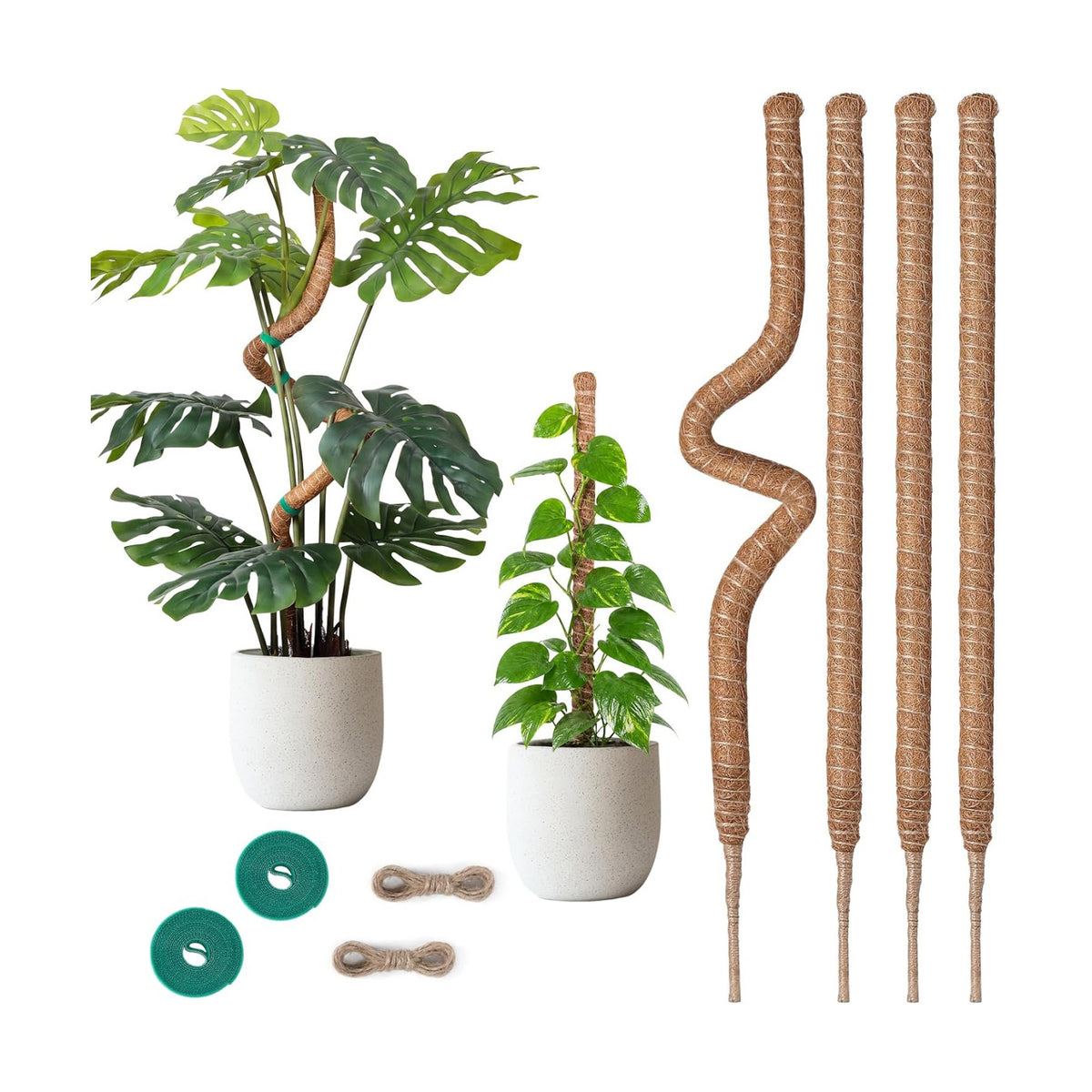 48" Moss Pole Monstera Plant Support, 4 Pack, Bendable Plant Stakes Made of Real Coco Coir Support for Climbing Indoor Plants, Tall Moss Stick Trellis for Potted Climbers
