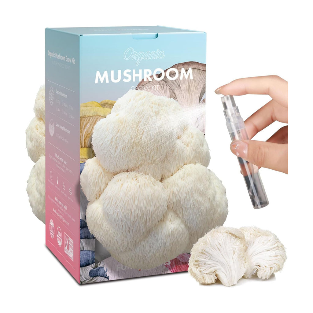 USA Organic 4lbs Lion's Mane Mushroom Growing Kit, Non-GMO | Double-Side Mushroom Grow Kit, Harvest Gourmet Mushrooms