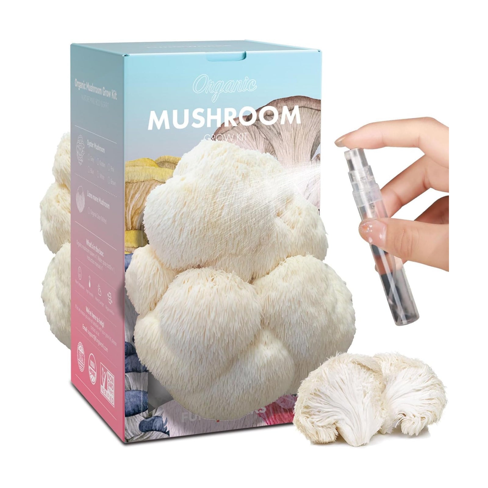 USA Organic 4lbs Lion's Mane Mushroom Growing Kit, Non-GMO | Double-Side Mushroom Grow Kit, Harvest Gourmet Mushrooms