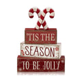 Lineshading 4 Pcs Christmas Table Decorations, Red White Candy Wood Signs