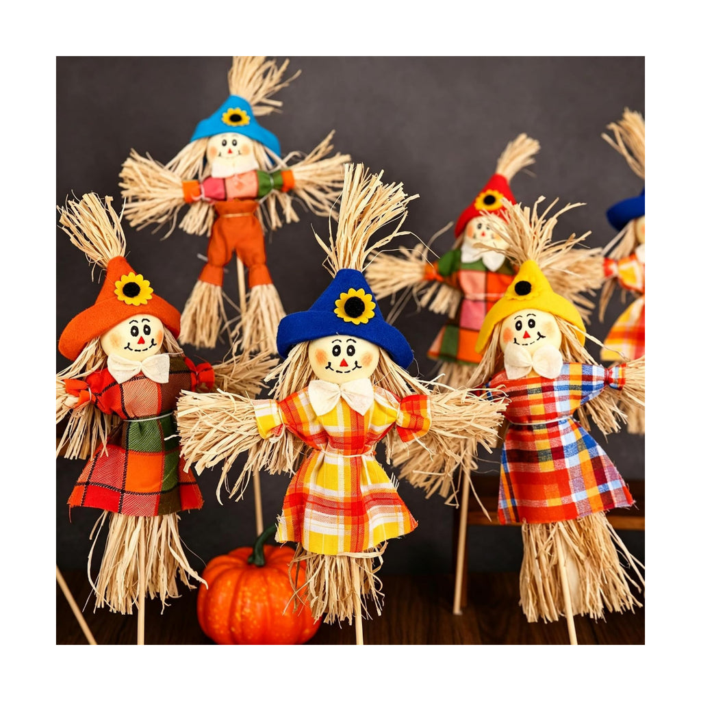 10 Pcs Halloween Scarecrow Decor, 13.8 Inch Scarecrows on Sticks for Garden