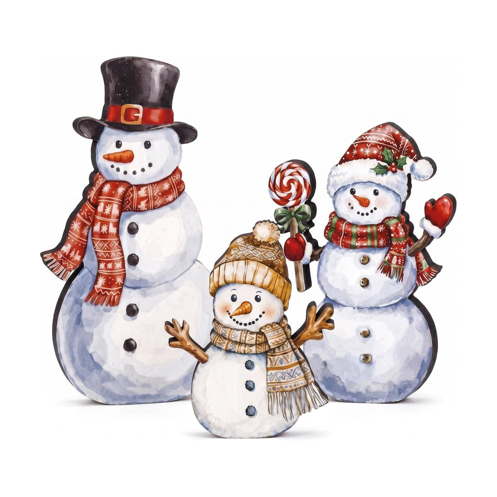 Suzile 3 Pcs Wooden Snowman Figurines, Christmas Tabletop Decor