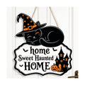 Halloween Decoration Wreath for Front Door Wooden Black Cat Door Decor