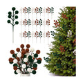 48 Pcs Brown Green Beige 6.5 Inch Christmas Holly Berry Stems