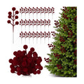 60 Pcs Burgundy 6.5 Inch Christmas Holly Berry Stems