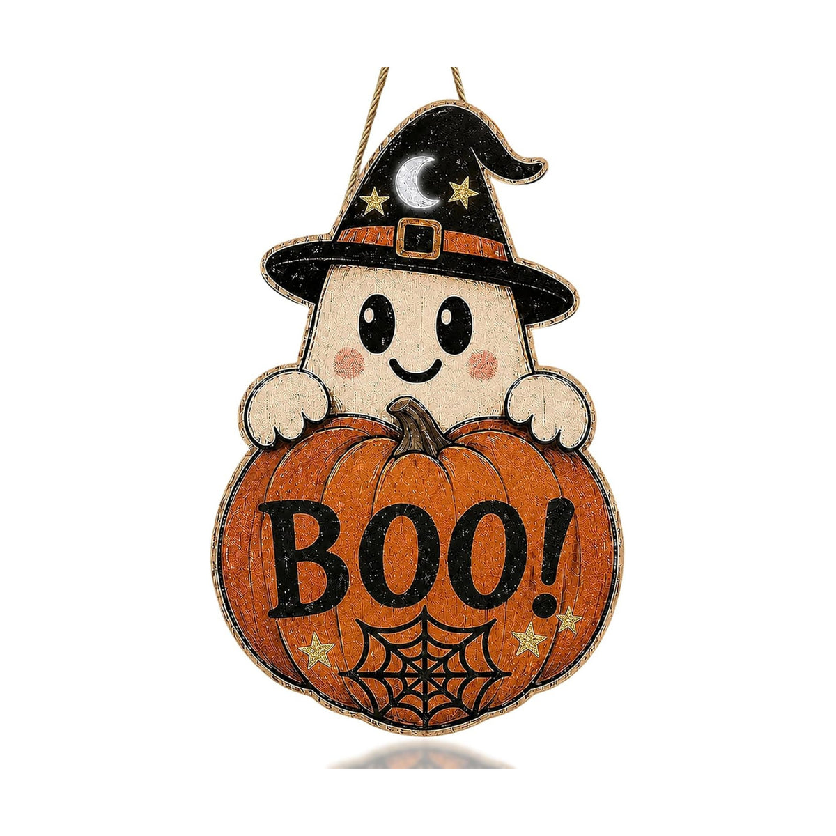 Halloween Decoration Door Sign Wooden Witch Hat Ghost Boo Pumpkin Hanging