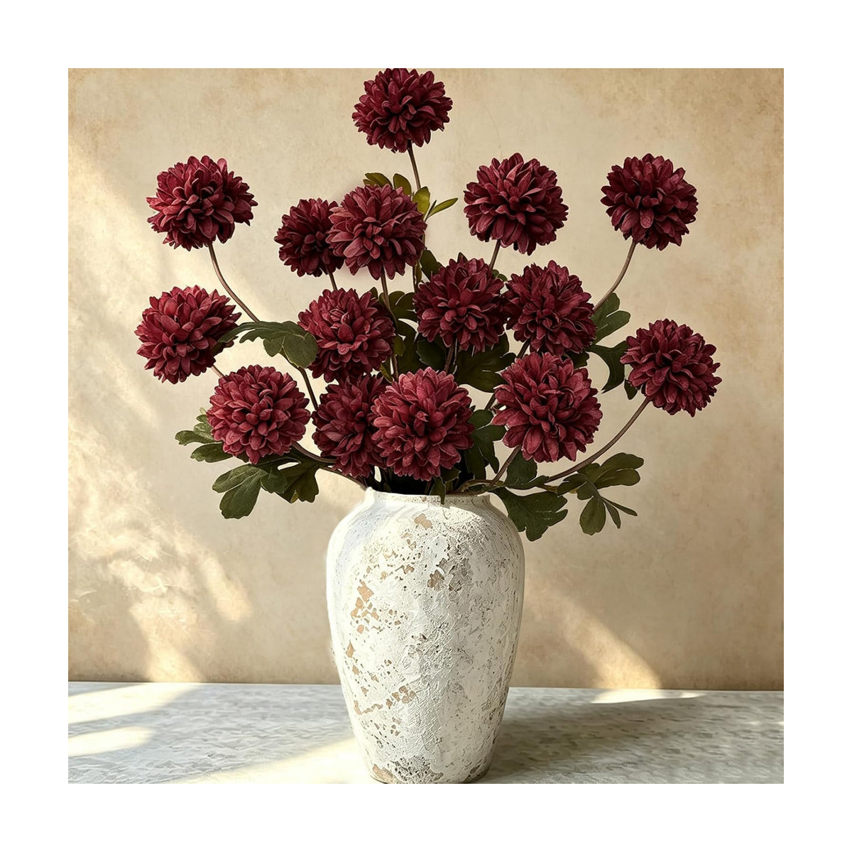 Thewe 6 Pcs Fake Pompon Mums Artificial Flowers for Vase Filler