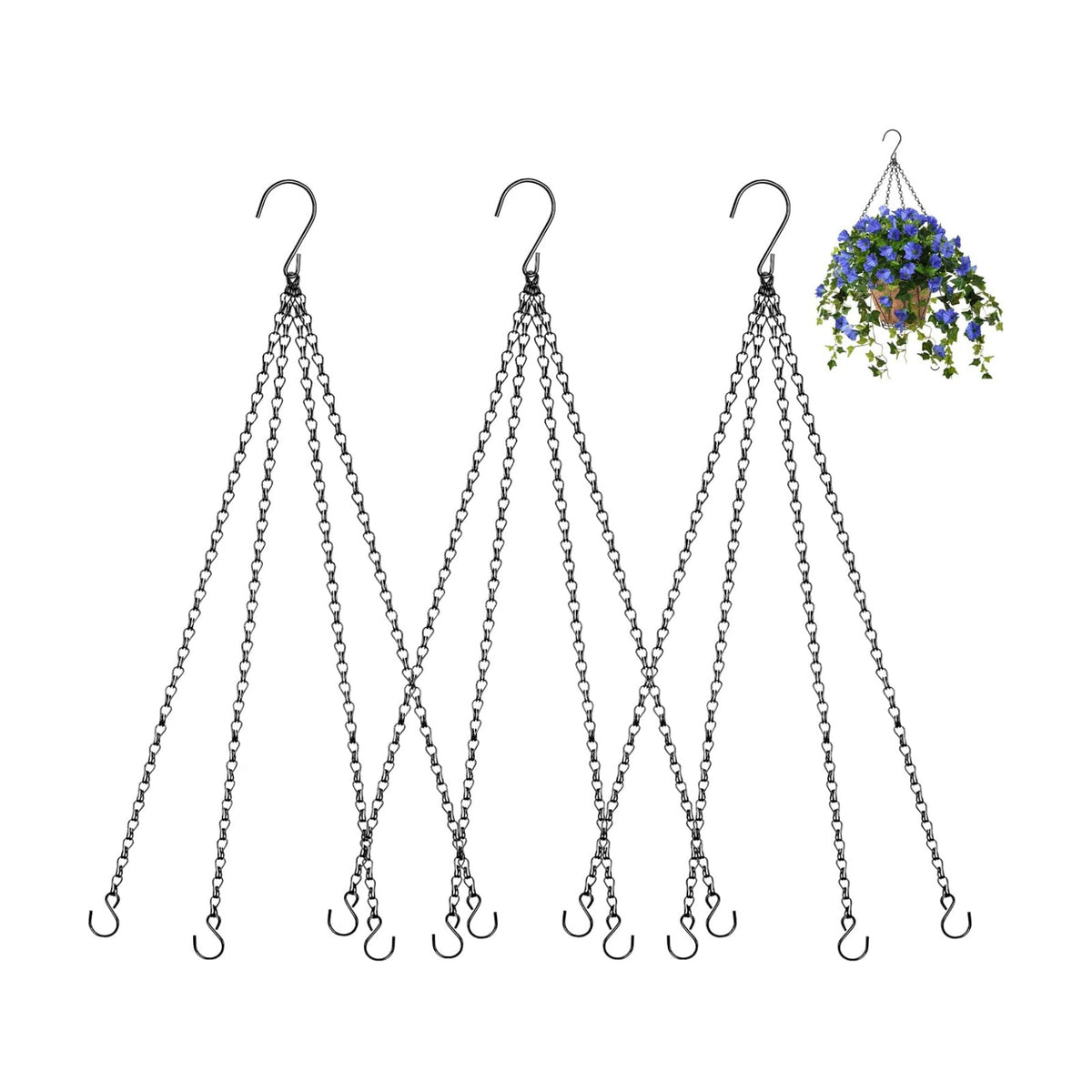 Oligei 3 Pack Hanging Basket Chain, Black Planter Hangers with Hooks, 23 Inch Long Hanging Plant Chain, 4 Point Replacement Chains for Hanging Baskets, Bird Feeders and Lanterns