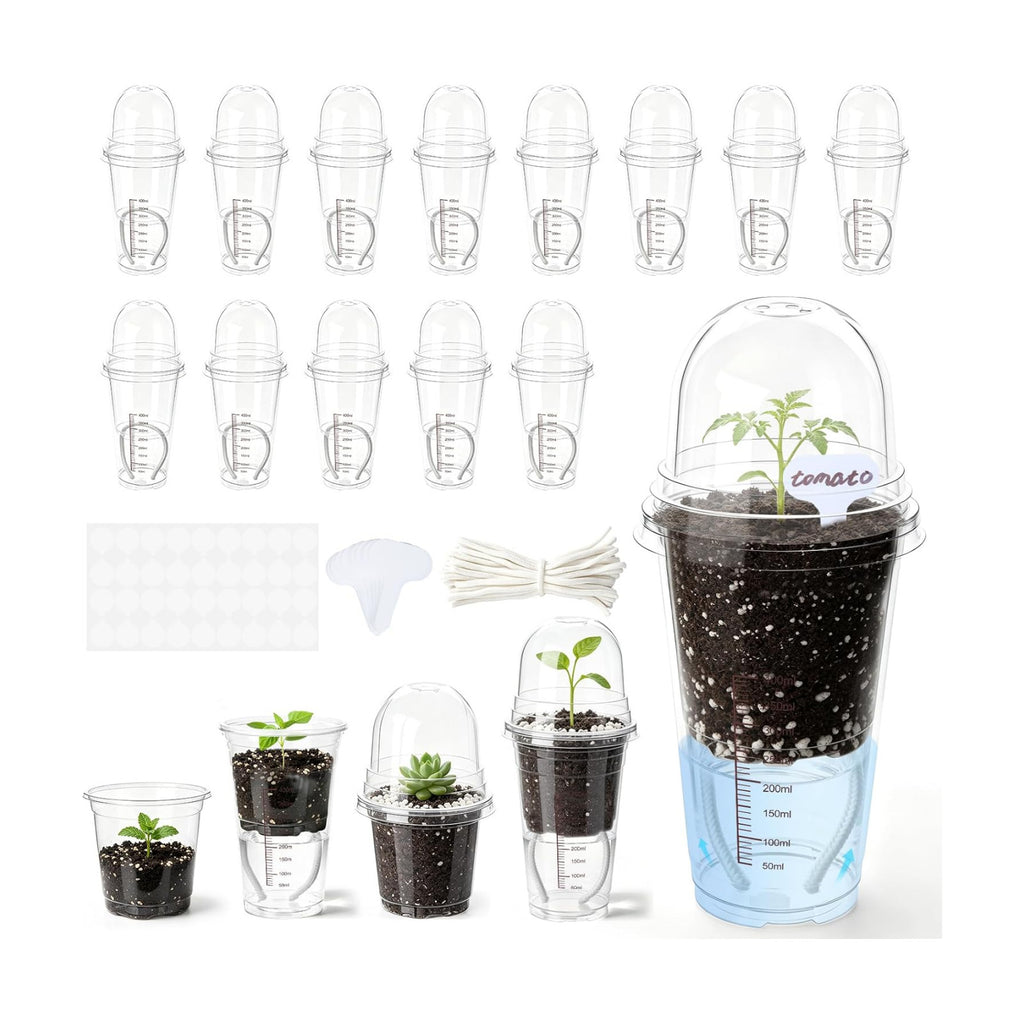 30 Pack 4" Self Watering Propagation Pots, Seed Starter Cups with Dome | Large Dual-Layer Clear Pots, Vent Dome